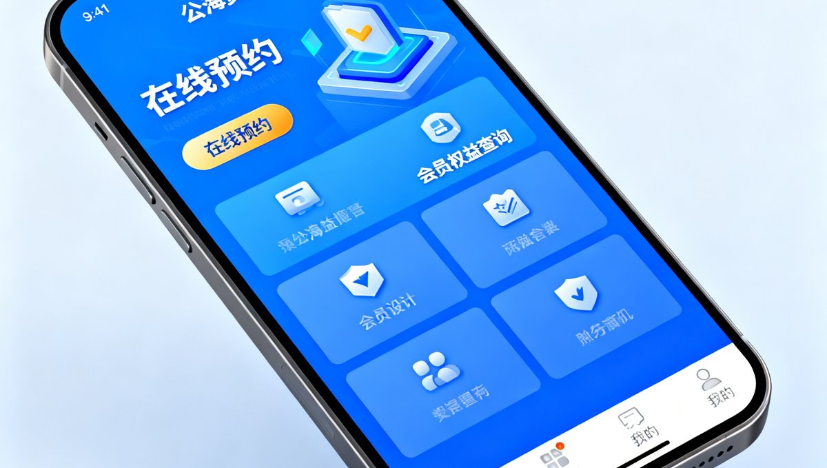 公海贵宾会全新数字化服务平台界面截图，展示手机端在线预约、会员权益查询等核心功能模块